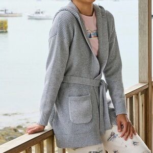 Cozy L.L. Bean Gray Hooded Cardigan with Belt